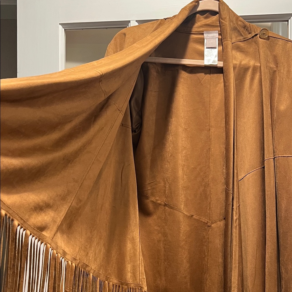 Chico's Tan Fringe Cape Jacket - Picture 7 of 9